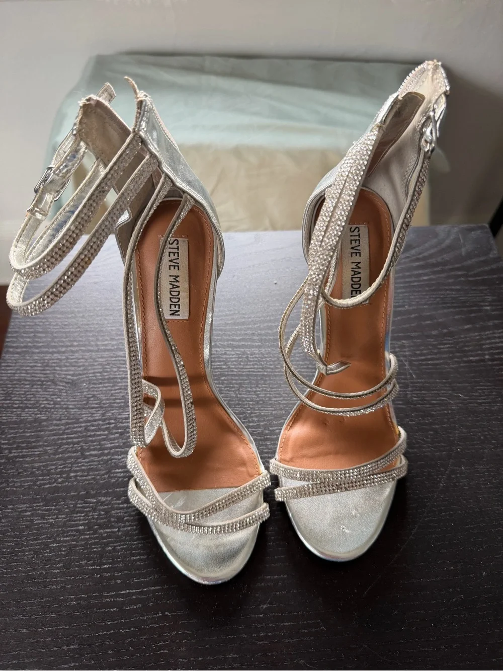 Steve Madden Silver Crystal Strappy Stiletto Heels